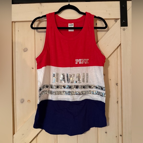 Victoria’s Secret PINK Red White Blue Sequin Tank Top Size Large - Picture 1 of 3